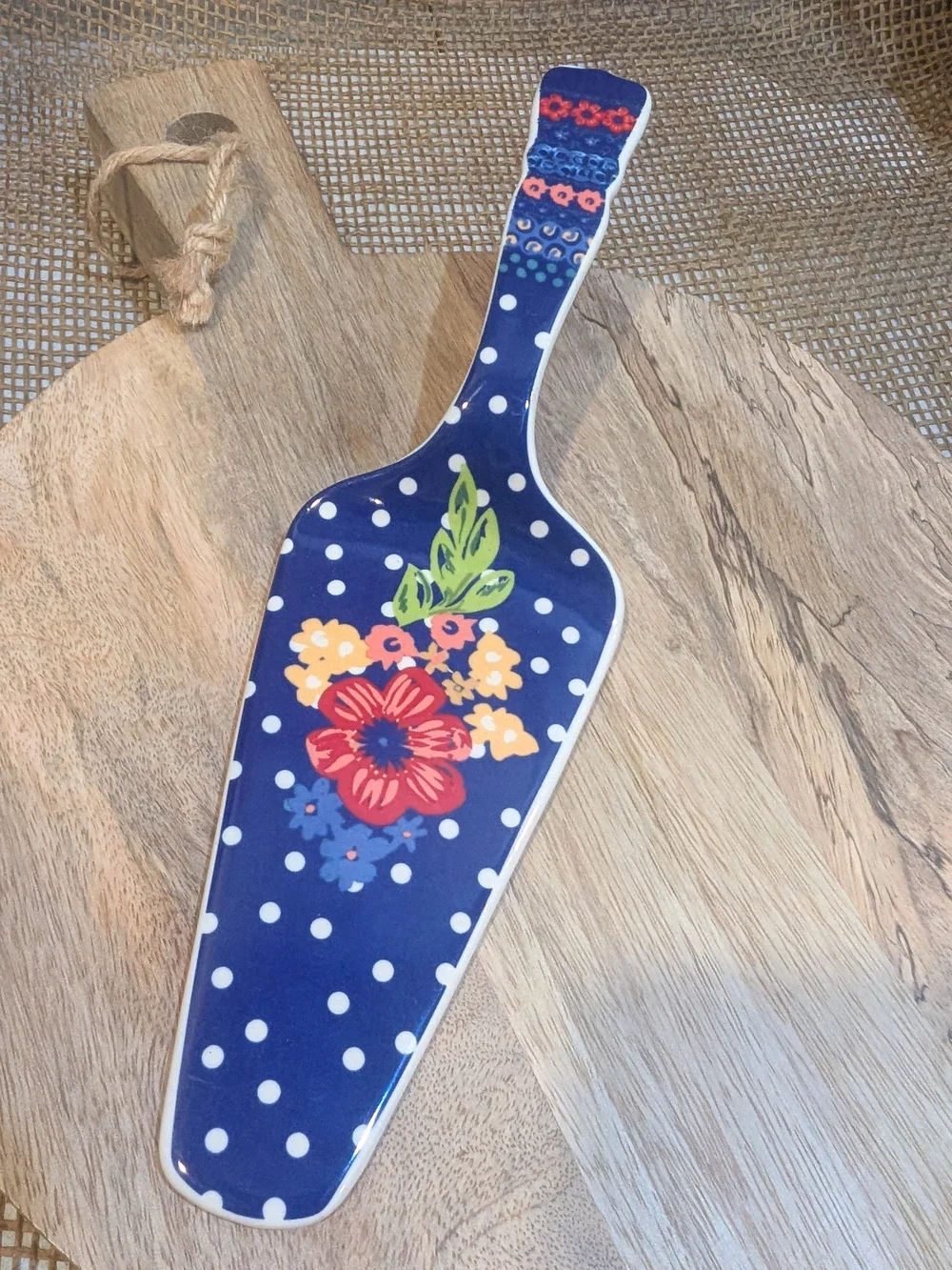 Pioneer Woman Dazzling Dahlias Cake/Pie Server, Cobalt Blue Colorful Floral